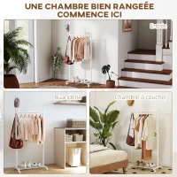 HOMCOM Portant à vêtements, porte-manteau sur roulettes avec étagère à chaussures et 5 crochets, 68 x 43 x 171 cm, blanc(m-6)