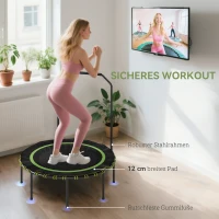 SPORTNOW Fitness-Trampolin mit verstellbarem Handlauf, Sport-Trampolin für drinnen und draußen, Stahl, Kunststoff, Grün(m-6)