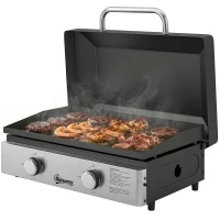 Outsunny 2 Burner Grill Griddle, Portable Gas Plancha, 6 kW, Tabletop Gas BBQ with Grease Cup for Camping Picnic Patios, Black(m-11)