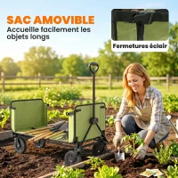 Outsunny Chariot de jardin pliable 130 L chariot de transport sac amovible poignée télescopique rotative 90 x 50 x 60 cm noir(m-6)