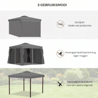Outsunny paviljoen voor in de tuin met tweelaags dak donkergrijs 3 x 3 x 2.7m(m-6)