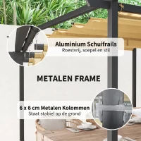 Outsunny 3 x 3 m Tuinpergola met Verstelbaar Dak, Metalen Frame, UPF30+ Bescherming, Zonnedak voor Veranda, Terras, Beige(m-5)