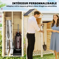 Outsunny Armoire de Jardin en Bois Abri de Jardin Toit en Asphalte Double Zone et Étagères Amovibles 106x57x167cm Naturel(m-6)
