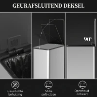 HOMCOM Prullenbak 20L, Soft-Close Deksel, Deodorantvak, Vingerafdrukbestendig, Roestvrij Staal, Zilver(m-6)