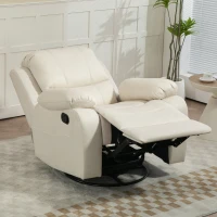 HOMCOM Relaxstoel, verstelbare leuning & voetsteun, draaibaar, tot 150 kg, stalen frame, 93x100x98cm, Crèmewit(m-10)