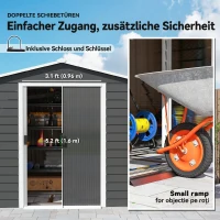 Outsunny Gereedschapsschuur van metaal, weerbestendig & roestvrij, afsluitbaar,  2,40 x 2,06 x 1,98 m, Donkergrijs(m-6)