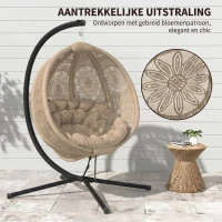 Outsunny Hangstoel Tuinstoel Rotanstoel, Boho-stijl, 116 x 125 x 172 cm, Zand + Zwart(m-5)