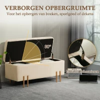 HOMCOM Gestoffeerde bank met Opbergruimte, Kistbank, Schuim, Metaal, Rubberhout, 100 x 40 x 42 cm, Beige(m-4)
