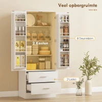 HOMCOM 159 cm keukenkast, verstelbare planken, 2 lades, voor keuken, eetkamer, spaanplaat, MDF, wit(m-4)