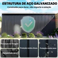 Outsunny Abrigo de Jardim Metálico para Armazenamento de Ferramentas com Base de Reforço Incluída e 4 Janelas 277x322x192 cm Cinza Escuro(m-4)