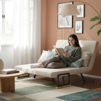 HOMCOM Canapé convertible 2 places avec dossier réglable à 5 niveaux et 2 coussins rembourrés, revêtement effet velours, beige(m-6)