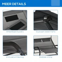 Outsunny dubbele ligstoel, schommelbank met zonnekap, wielen voor 2 personen(m-11)