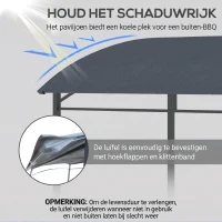 Outsunny Grillpaviljoen, Grillafdak, Regenbescherming, Haken voor Keukengerei, Stalen frame, grijs, 215 x 150 x 174/220 cm(m-4)