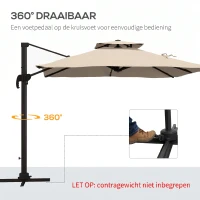 Outsunny Zweefparasol 2.94x2.94, Aluminium, Khaki(m-5)