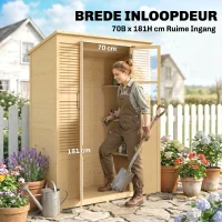 Outsunny Houten Tuinschuur Inloop Gereedschapsschuur met Planken Acrylramen Dubbele Deur Asfalt Dak Lamellenventilatie Bodemplaat(m-4)