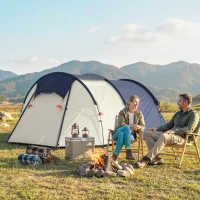 Outsunny Tunneltent 4 personen familietent met slaap- en woongedeelte, ramen, grondzeil, stahoogte, 3000 mm waterkolom(m-10)