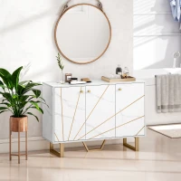 HOMCOM Móvel de Arrumação Buffet para Sala com 2 Armários 3 Portas e Prateleira Ajustável Pés em Metal Aspeto Mármore Branco(m-5)