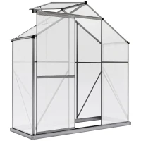 Outsunny 6 x 2.5ft Polycarbonate Greenhouse Walk-In Green House with Rain Gutter, Sliding Door, Window, Foundation, Dark Grey(m-10)