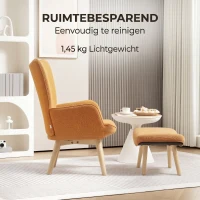 HOMCOM Accentstoel met Kruk, Relaxstoel in Corduroy-Look, Stoel met Armleuningen en Houten Poten, voor Woonkamer, Bruin(m-7)