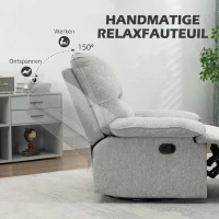 HOMCOM Relaxstoel met Ligfunctie, Voetsteun, tot 160 kg, 89x98x101cm, Lichtgrijs(m-4)