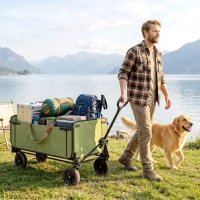 Outsunny Chariot de jardin pliable 130 L chariot de transport sac amovible poignée télescopique rotative 90 x 50 x 60 cm noir(m-2)