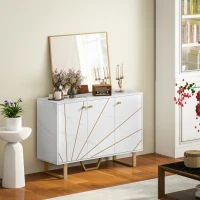 HOMCOM Móvel de Arrumação Buffet para Sala com 2 Armários 3 Portas e Prateleira Ajustável Pés em Metal Aspeto Mármore Branco(m-4)