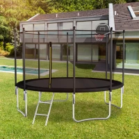 Outdoor Trampoline with Basketball Hoop and Safety Net, Heavy Duty Rebounder with Weatherproof Steel Frame, 366L x 366W x 76H cm, Black(m-1)