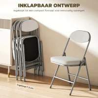HOMCOM 4-delige Set Gestoffeerde Opklapbare Stoelen, Opvouwbare Stoelen met Corduroy Bekleding, Rugleuning, Metalen Frame, Crèmewit(m-5)