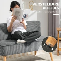 HOMCOM Tweezits Gestoffeerde Sofa, Hout, Zacht Polyester, Schuim, 117 x 56,5 x 77 cm, Grijs(m-7)