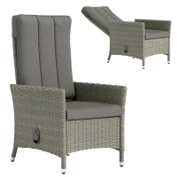 Outsunny 105°-150° Reclining Rattan Chair - Grey(m-10)
