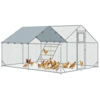 PawHut Gallinero Metálico de Exterior de 3x4m con Percha Multiusos Comedero Colgante Tipo Brocheta y Lona Protectora Resistente(m-10)