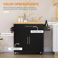 HOMCOM Keukentrolley Serveerwagen Keukenblok, 1 Kruidenrek, 1 Handdoekhouder, 109 cm x 40 cm x 89 cm, Zwart(m-4)