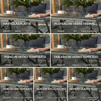 Outsunny 4-delige Tuinmeubelset: Sofa, 2 Fauteuils, Glazen Tafel met Kussens - Stalen Frame, Kunststof Rotan, Grijs(m-7)