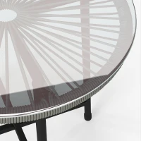 Outsunny 3-Delig Outdoor Meubelset, 1 Tafel, 2 Stoelen, Rotan Vlecht, Stalen Frame, Koffietafel Met Glazen Blad, Donkergrijs(m-12)