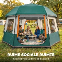Outsunny Kampeertent voor 4-6 personen, stabiele waterdichte familietent met afneembaar dak, UV30+ bescherming, groen(m-4)