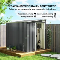 Outsunny Metalen Opbergschuur 2,81m² 154x206,5x181 cm Schuurtje met lessenaarsdak Fundament(m-4)