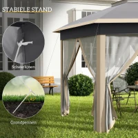 Outsunny Paviljoen 4x4 tuinpaviljoen zeshoekig opvouwbaar met draagtas dubbel dak beige+ kaki(m-6)