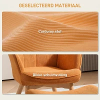 HOMCOM Accentstoel met Kruk, Relaxstoel in Corduroy-Look, Stoel met Armleuningen en Houten Poten, voor Woonkamer, Bruin(m-4)