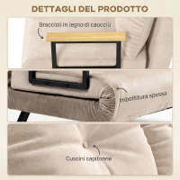 HOMCOM Divano Letto 3 in 1 in Tessuto Effetto Velluto con Schienale Regolabile e 2 Cuscini, 102x73x81 cm, Beige(m-7)