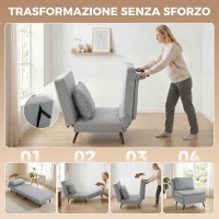 HOMCOM Poltrona Letto con Schienale Regolabile 3 Posizioni e Cuscino Sfoderabile, Tessuto Effetto Lino, Grigio Chiaro(m-4)