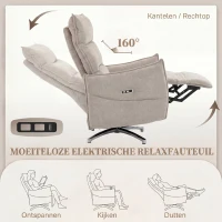 HOMCOM Draaibare Elektrische Relaxstoel voor Volwassenen, Stoel in Linnenlook met Oplaadpoorten, Beige(m-4)