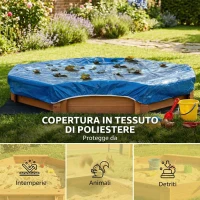 Outsunny Sabbiera per Bambini in Legno con Sedili e Copertura, Età 3-8 Anni, 139.5x139.5x21.5cm(m-4)