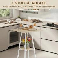 HOMCOM Table de bar carrée pour 2 personnes, table haute cuisine mange-debout avec étagère, 55 x 55 x 95 cm, naturel et blanc(m-4)