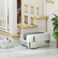 PawHut Bac à litière pour chat en acier inoxydable facile à nettoyer avec bords hauts anti-fuite d'urine, pelle inclus, gris(m-10)