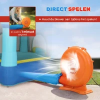 AIYAPLAY Springkasteel Opblaasbaar Speelcentrum met Luchtblazer Glijbaan Trampoline Zwembad/Ballenbak Waterpistool 364x173x182 cm Blauw(m-6)