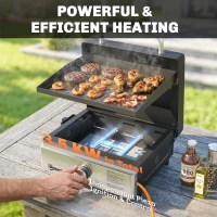 Outsunny Grill Griddle, Portable Gas Plancha, 3.5 kW, Tabletop Gas BBQ with Grease Cup for Camping Picnic Patios, Black(m-4)