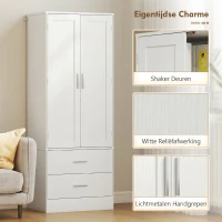 HOMCOM 159 cm keukenkast, verstelbare planken, 2 lades, voor keuken, eetkamer, spaanplaat, MDF, wit(m-6)