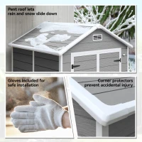 Outsunny Tuinschuur, Gereedschapsschuur met Bodem, Afsluitbare Deuren, Ventilatieopeningen, Venster, Houtlook, Kunststof, Grijs(m-8)