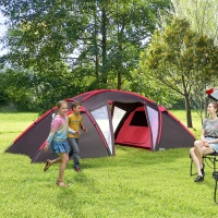 Outsunny Tenda a tunnel per 4-6 persone con 3 ambienti e doppie porte, Grigio(m-4)