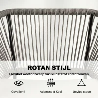 Outsunny 3-Delig Outdoor Meubelset, 1 Tafel, 2 Stoelen, Rotan Vlecht, Stalen Frame, Koffietafel Met Glazen Blad, Donkergrijs(m-5)